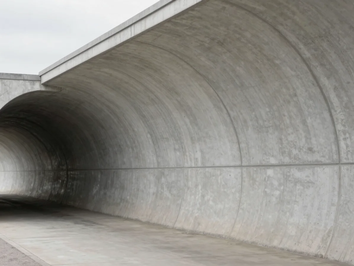 Wide panoramic architectural photography of a tunnel interior wit