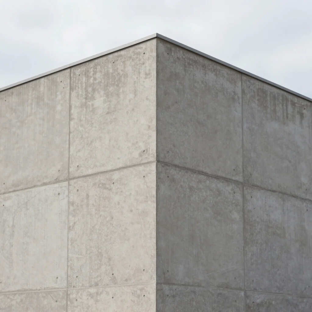 Architectural photography, detail of a corner joint with CLADBOARD panels, showing precision, daylight overcast, industr
